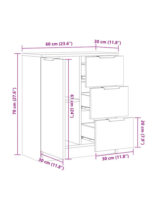 Vidaxl Cabinet Pal Wood 60x30x70cm Engineered Wood 1 Piece Brown