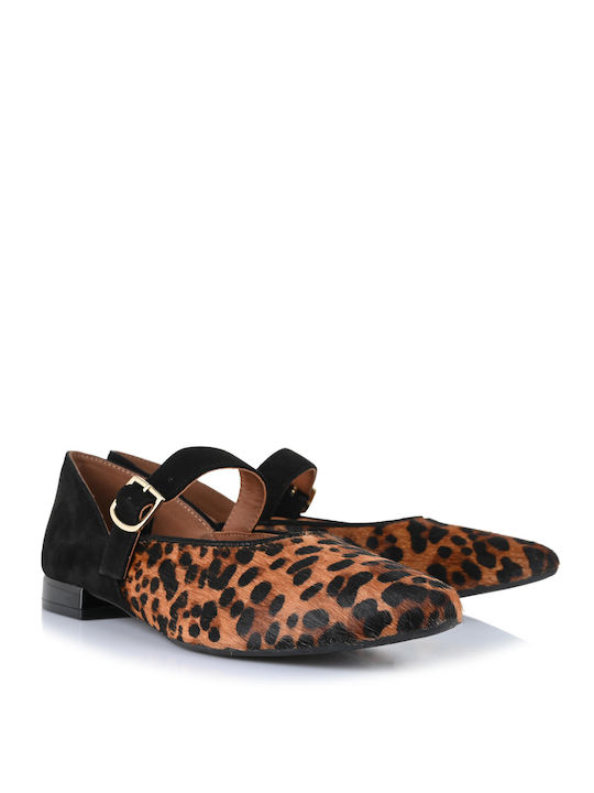 Gioseppo Leather Leopard Ballerinas Brown