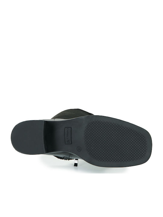 Leder Damenstiefel mit mittlerem Absatz Schwarz