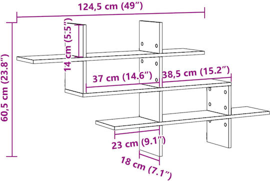 Vidaxl Wall Shelf Old Wood Look 124.5x18x60.5cm Chipboard 1 Piece Brown