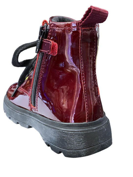 Kiddartah Anatomical Kids Boots from Patent Leather with Zipper Burgundy