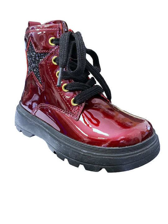 Kiddartah Anatomical Kids Boots from Patent Leather with Zipper Burgundy