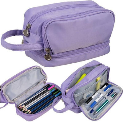 Multipurpose Nylon Pencil Case 3 Compartments Violet 22x12x7 cm Aria Trade