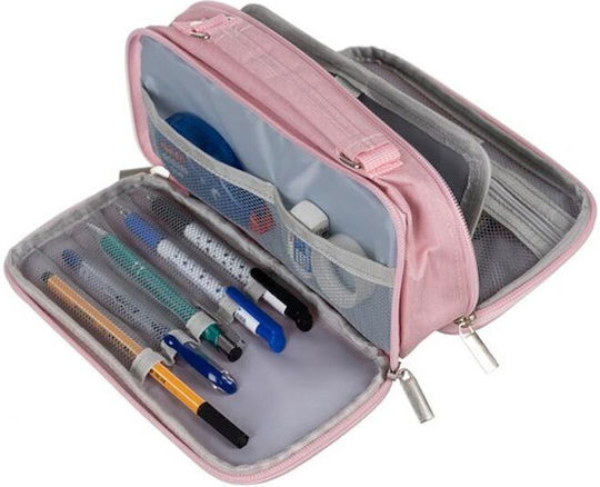 Expandable Polyester Pencil Case Large 2 Compartments Pink 11x7x23 Cm Aria Trade