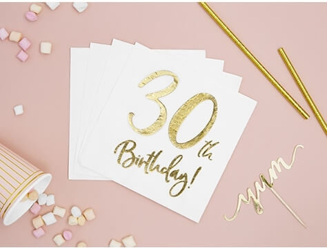 Χαρτοπετσέτες "30th Birthday" Λευκές