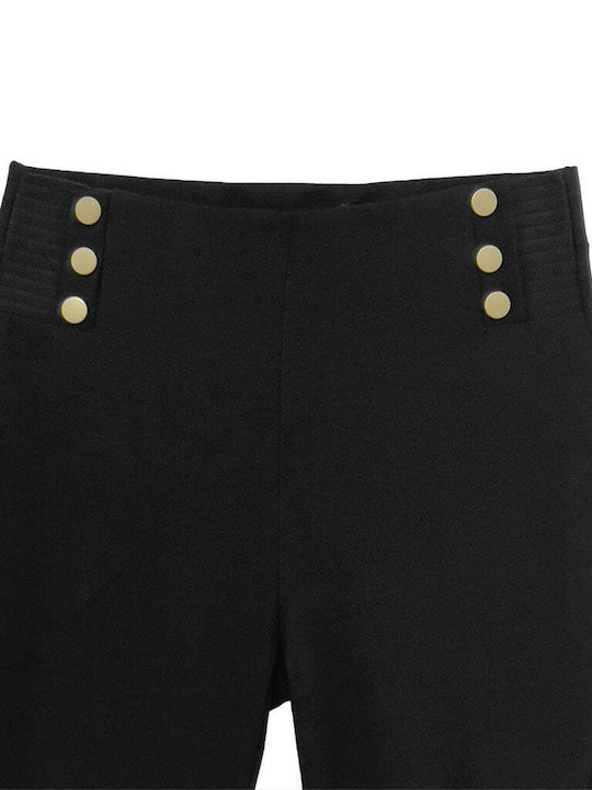 Ustyle Women's High-waisted Fabric Trousers with Elastic Black