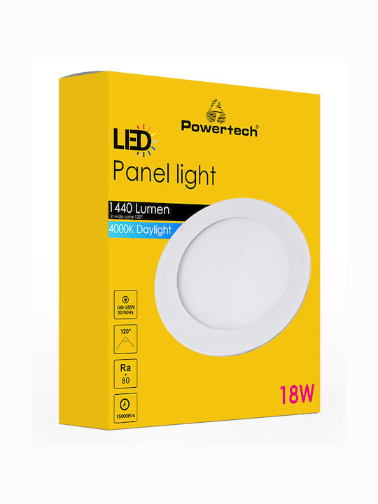 Powertech Round Recessed LED Panel 18W with Natural White Light 4000K