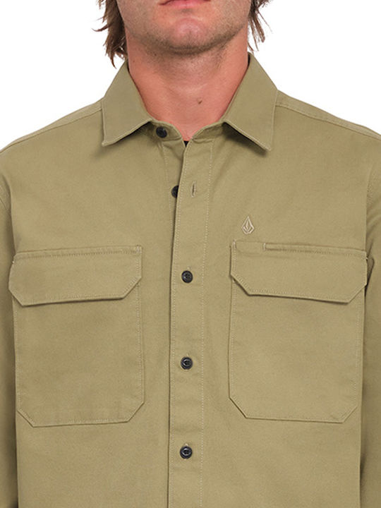Service Stone Μακρυμάνικo Overshirt σε Κανονική Γραμμή Χακί