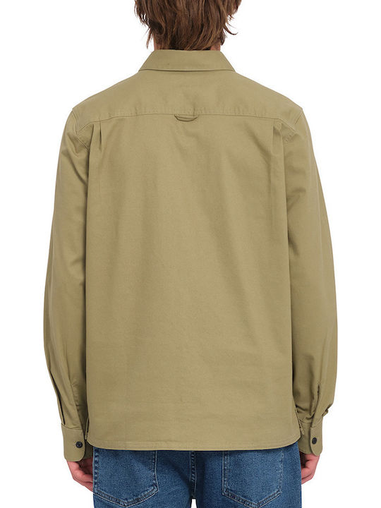 Service Stone Μακρυμάνικo Overshirt σε Κανονική Γραμμή Χακί