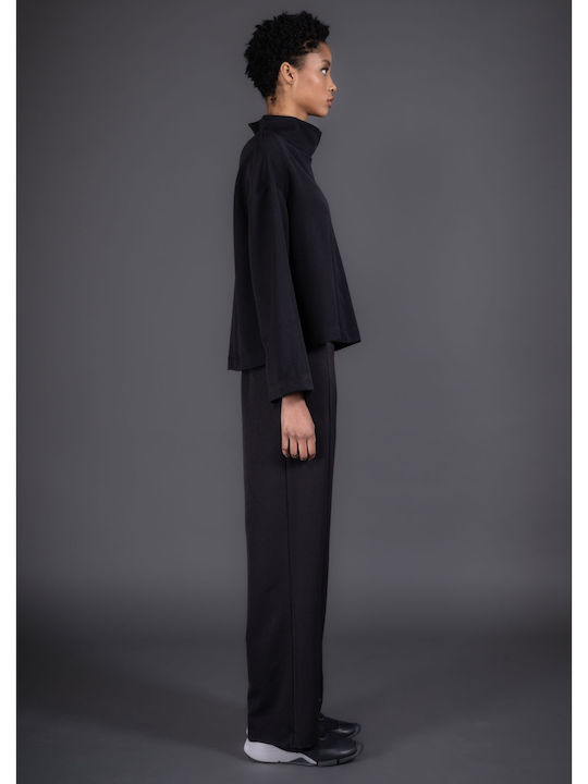 Damen Stoff Hose Schlag Schwarz