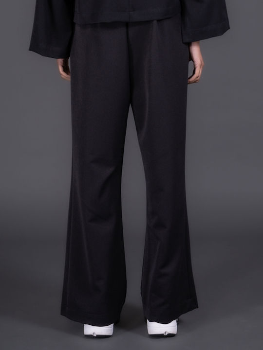 Damen Stoff Hose Schlag Schwarz