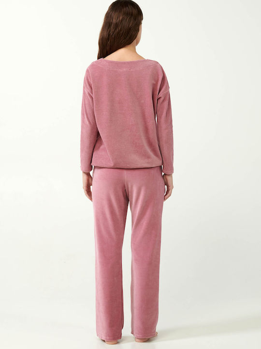 Vamp Winter Damen Pyjama-Set Samt Pink Nectar