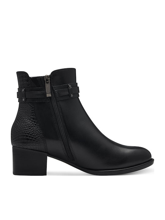 Leather Women's Ankle Boots with Medium Heel Black