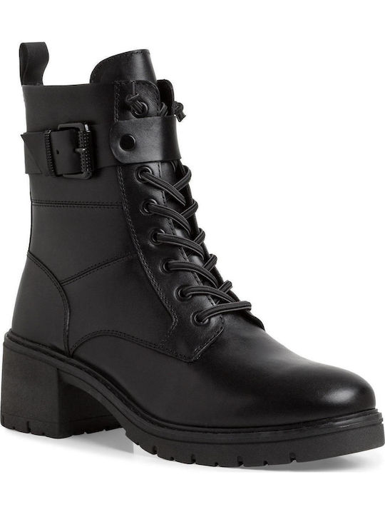 Leather Women's Ankle Boots with Medium Heel Black