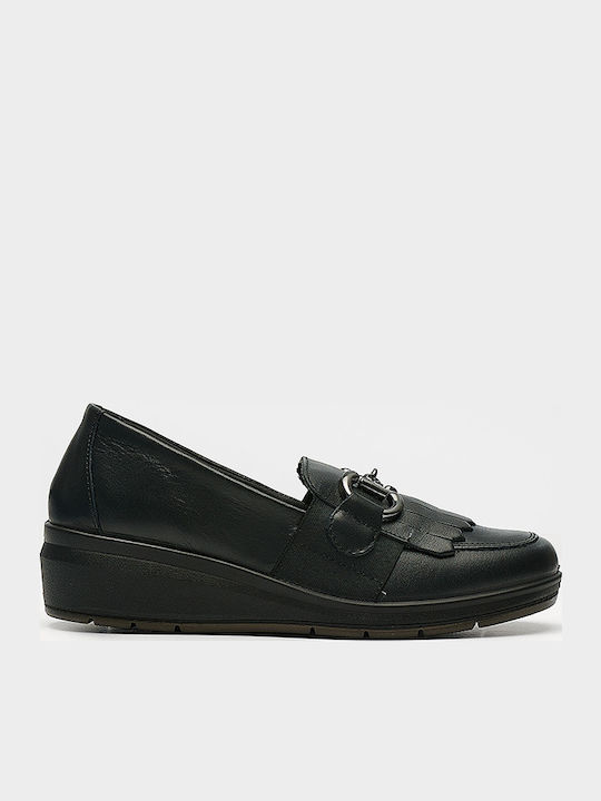 Leder Damen Loafers in Schwarz Farbe