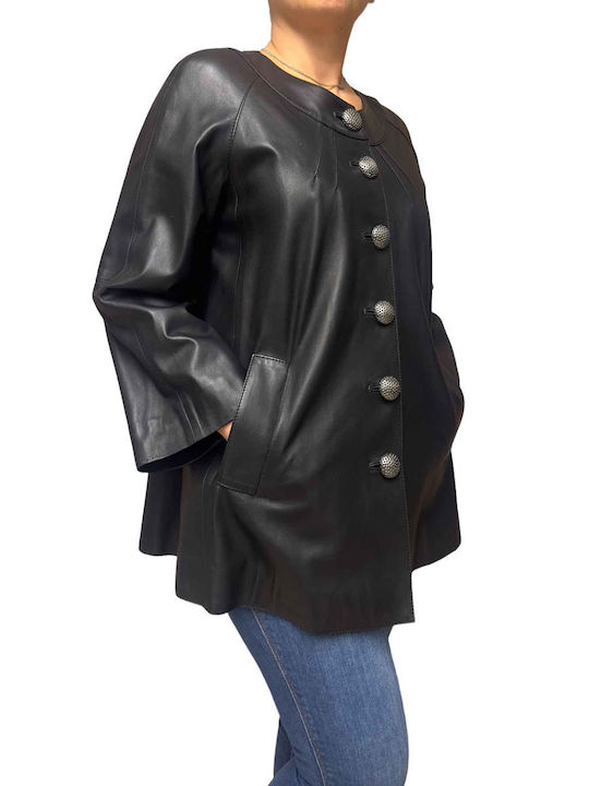 MARKOS LEATHER Women's Short Lifestyle Artificial Leather Jacket for Winter BLACK