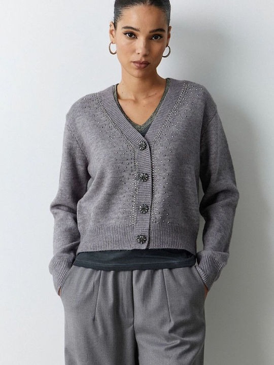 BSB Women's Knitted Cardigan with Buttons Grey Melange