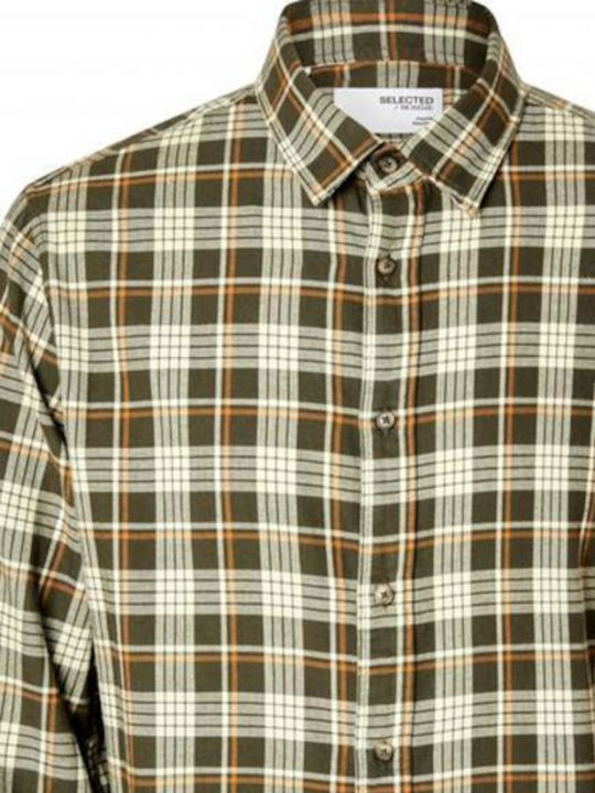 Selected Men's Shirt Long Sleeve Flannel Checked Forest Night