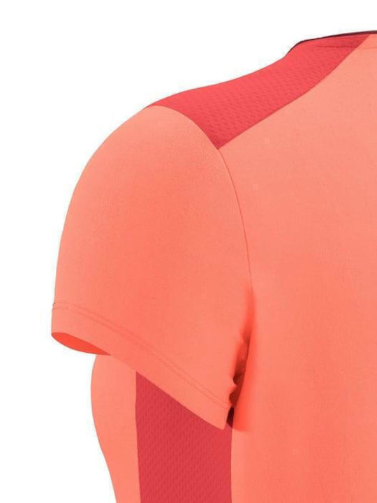 Women's Athletic Blouse Short Sleeve with V Neckline Neon Coral, Anthracite