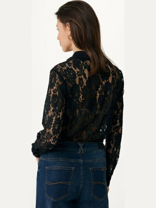 Women's Blouse Cotton Long Sleeve Deep Black 2Pack