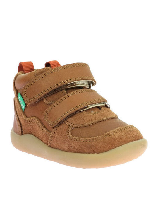 Leather Kids Boots with Velcro Brown