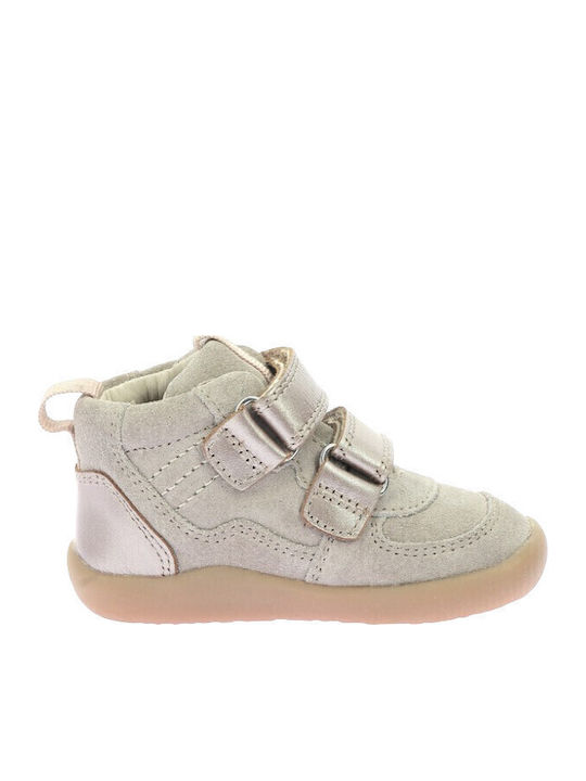Leather Kids Boots with Velcro Beige Champagne