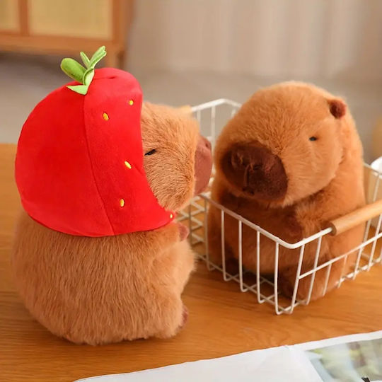 Jucărie de pluș Capybara cu pălărie de căpșună 23cm