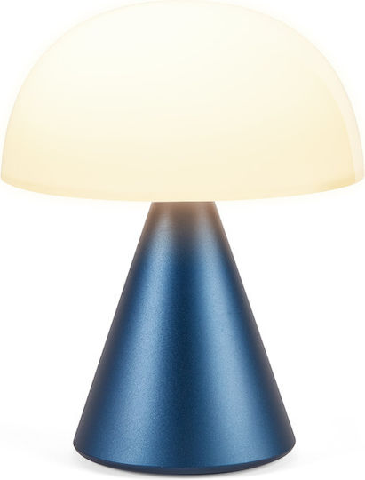 Lexon Metall Tischlampe LED mit Weiß Schirm und Blau Basis