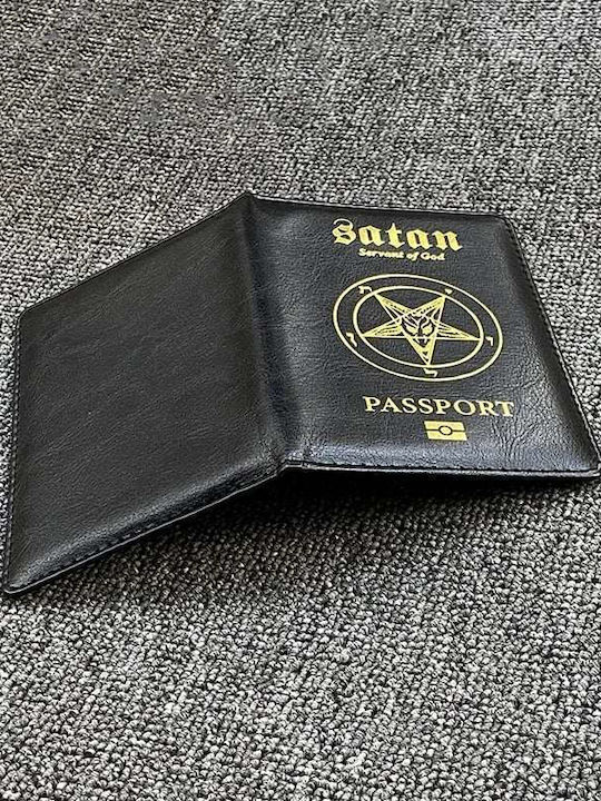 Black Passport Satan Servant of God Logo Pentacle Symbol ID & Passport Cover