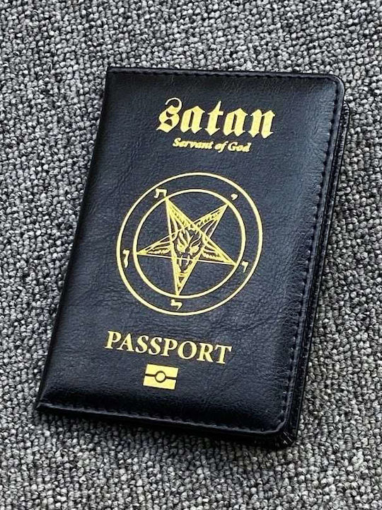 Black Passport Satan Servant of God Logo Pentacle Symbol ID & Passport Cover