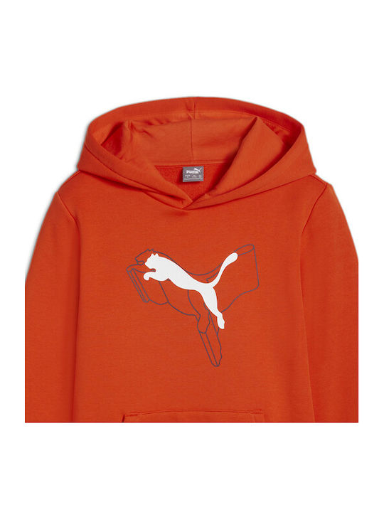 Puma Kids Sweatshirt with Hood Orange Jr Ess+ Logo Lab Cat