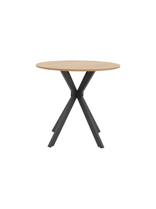 Xuson Round Table Dining Room Wooden with Metal Frame Natural, Black 80x80x75cm