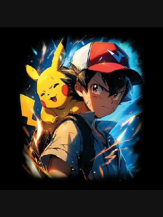 Erwachsenen Sweatshirt Großer Druck Takeposition Anime Pokemon Ash Pikachu Schwarz 336-1415