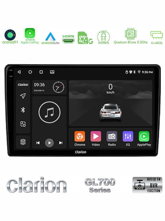 Clarion Car Audio System for Peugeot 207 2006-2012 (Bluetooth/USB/WiFi/GPS/Apple-Carplay/Android-Auto) with Touch Screen 9"