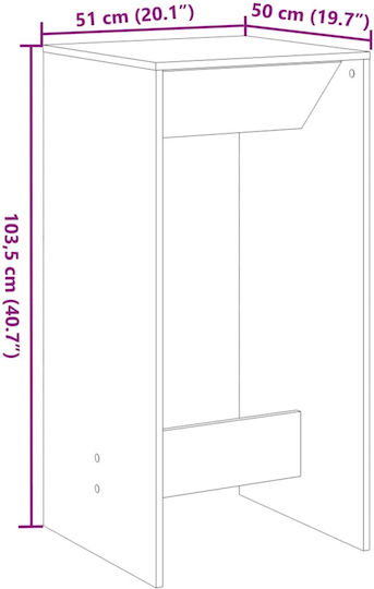 Wood Table Bar Wooden White 51x50x103.5cm