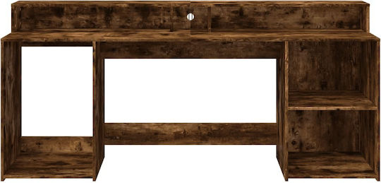 Vidaxl Schreibtisch mit LED Rauchige Eiche 200x55x91cm Holzwerkstoff 1 Stück Braun