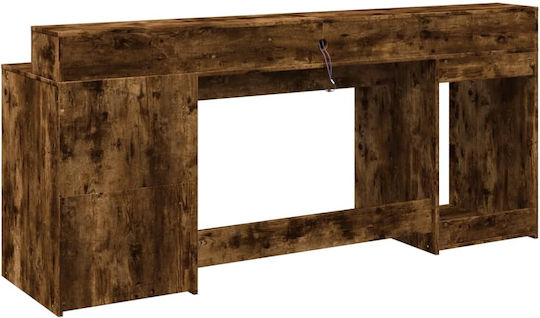 Vidaxl Schreibtisch mit LED Rauchige Eiche 200x55x91cm Holzwerkstoff 1 Stück Braun