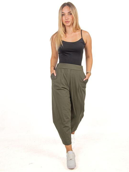 Ellen Women's Fabric Trousers in Carrot Fit Olive