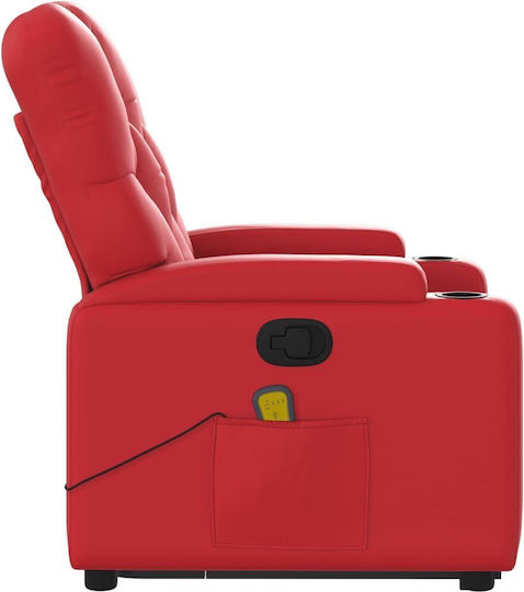 Πολυθρόνα Relax Massage με Υποπόδιο από Δερματίνη Κόκκινη 74x86.5x93.5cm