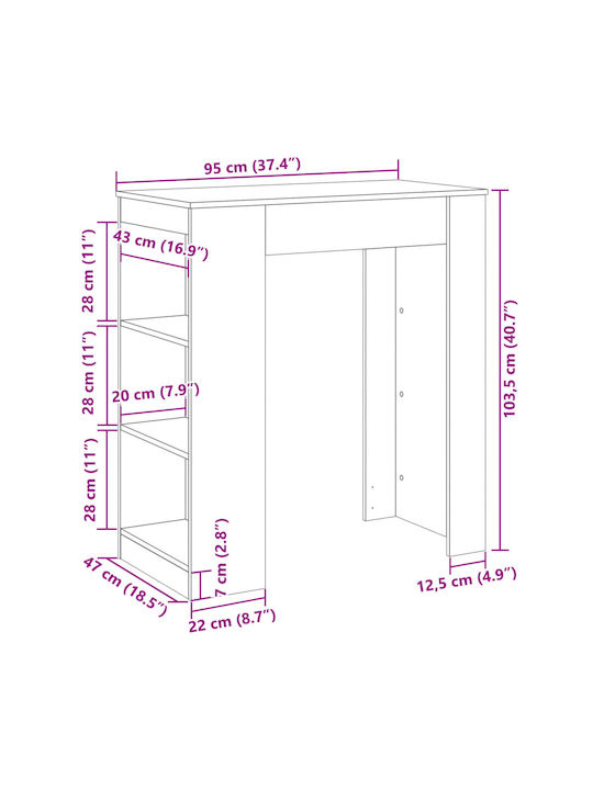 Vidaxl Τραπέζι Μπαρ Ράφια Λευκό 95x47x103,5cm Επεξεργ Ξύλο 1 Τεμ Λευκό