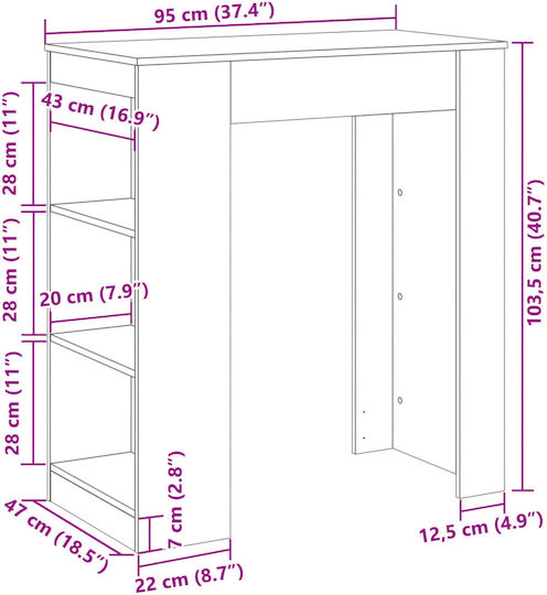 Vidaxl Bar Table Shelves White 95x47x103.5cm Engineered Wood 1 Piece White