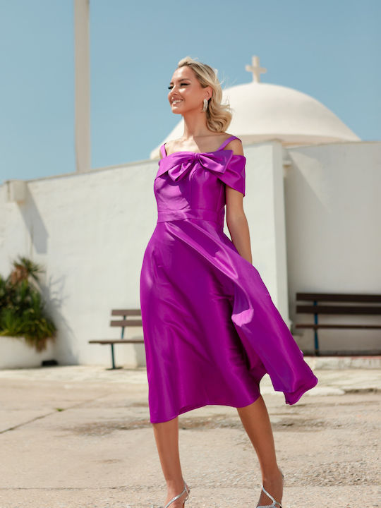 RichgirlBoudoir Summer Midi Evening Dress Slip Dress Satin Fuchsia