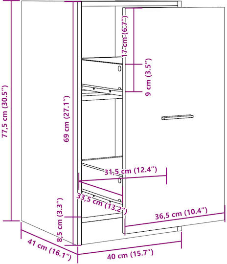 Vidaxl Συρταριέρα Γενικής Χρήσης Γκρι Sonoma 40x41x77,5cm Επεξ Ξύλο 1 Τεμ Γκρι