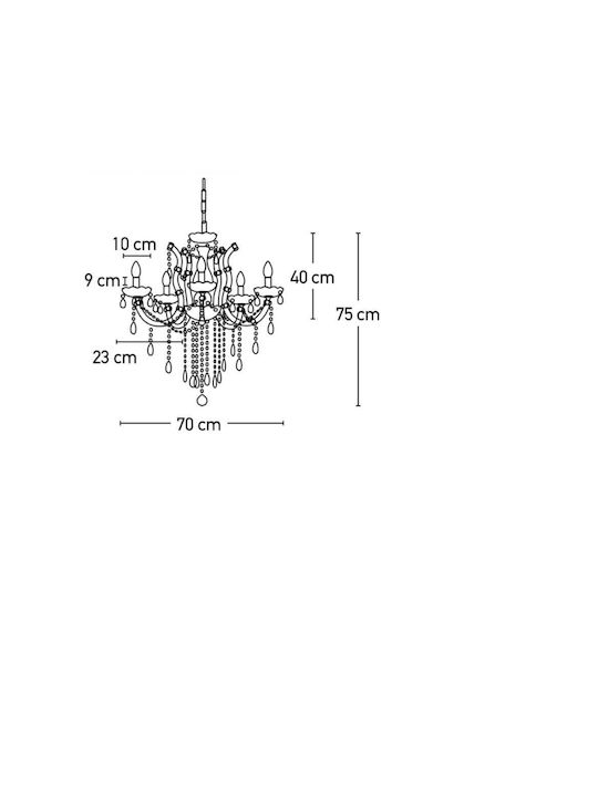 Inlight Kronleuchter 6xE14 mit Kerzen Gold 5244-6-ΧΡΥΣΟ