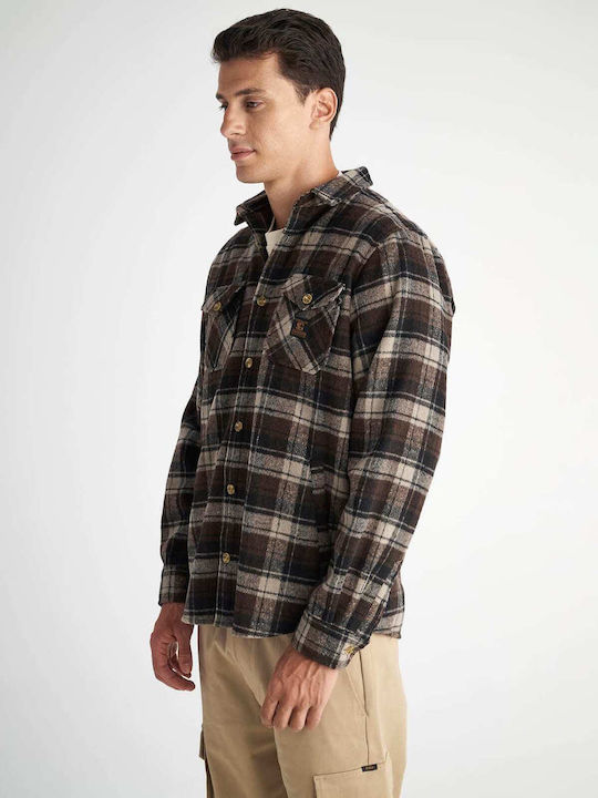 Long Sleeve Overshirt In Regular Fit Checked Brown 61-104.052.N0000