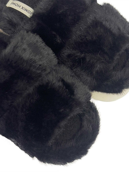 Ustyle Winter Women's Slippers with fur in Black color