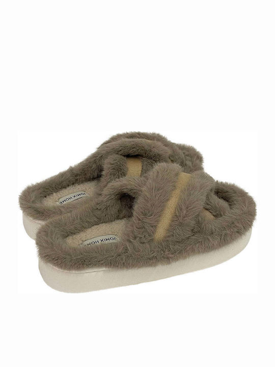 Winter Damen Hausschuhe mit Fell Braun