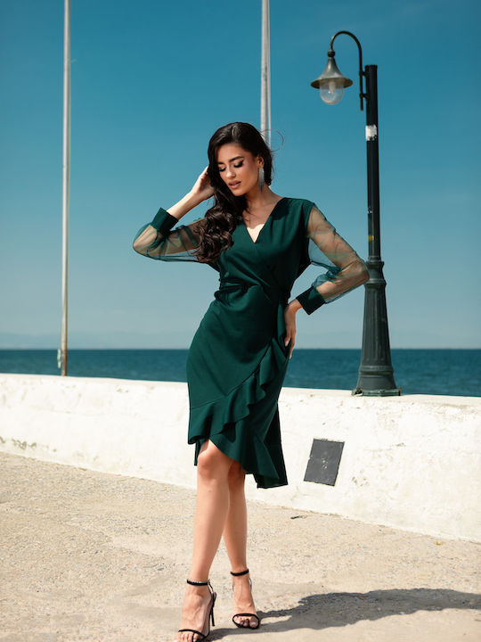 RichgirlBoudoir Midi Rochie pentru Nuntă / Botez cu Tulle Verde