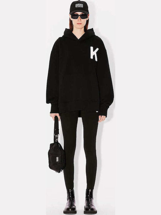 Lucky Tiger Long Women's Sweatshirt Hooded Black