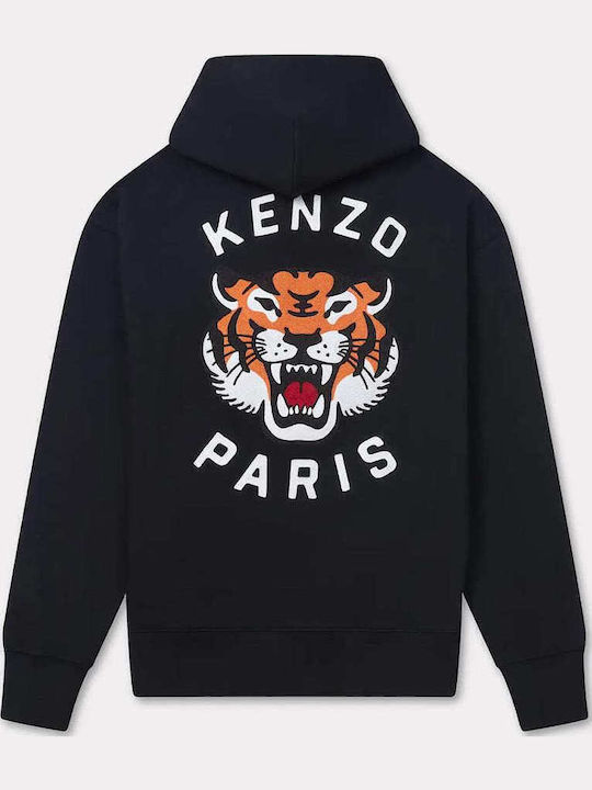 Lucky Tiger Long Women's Sweatshirt Hooded Black
